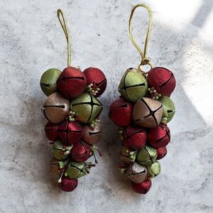 Set of 2 Glitter Festive Jingle Bell Ornaments